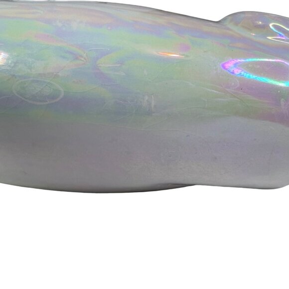 Vintage Ceramic 12" Cat Statue White Iridescent Finish Floral Bow Accent 80s - Picture 6 of 6